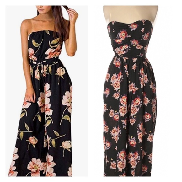 Revolve Floral Wide Leg Strapless Jumpsuit - Picture 1 of 14